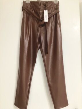 Women's Faux Leather High-Rise Pants in Deep Mauve